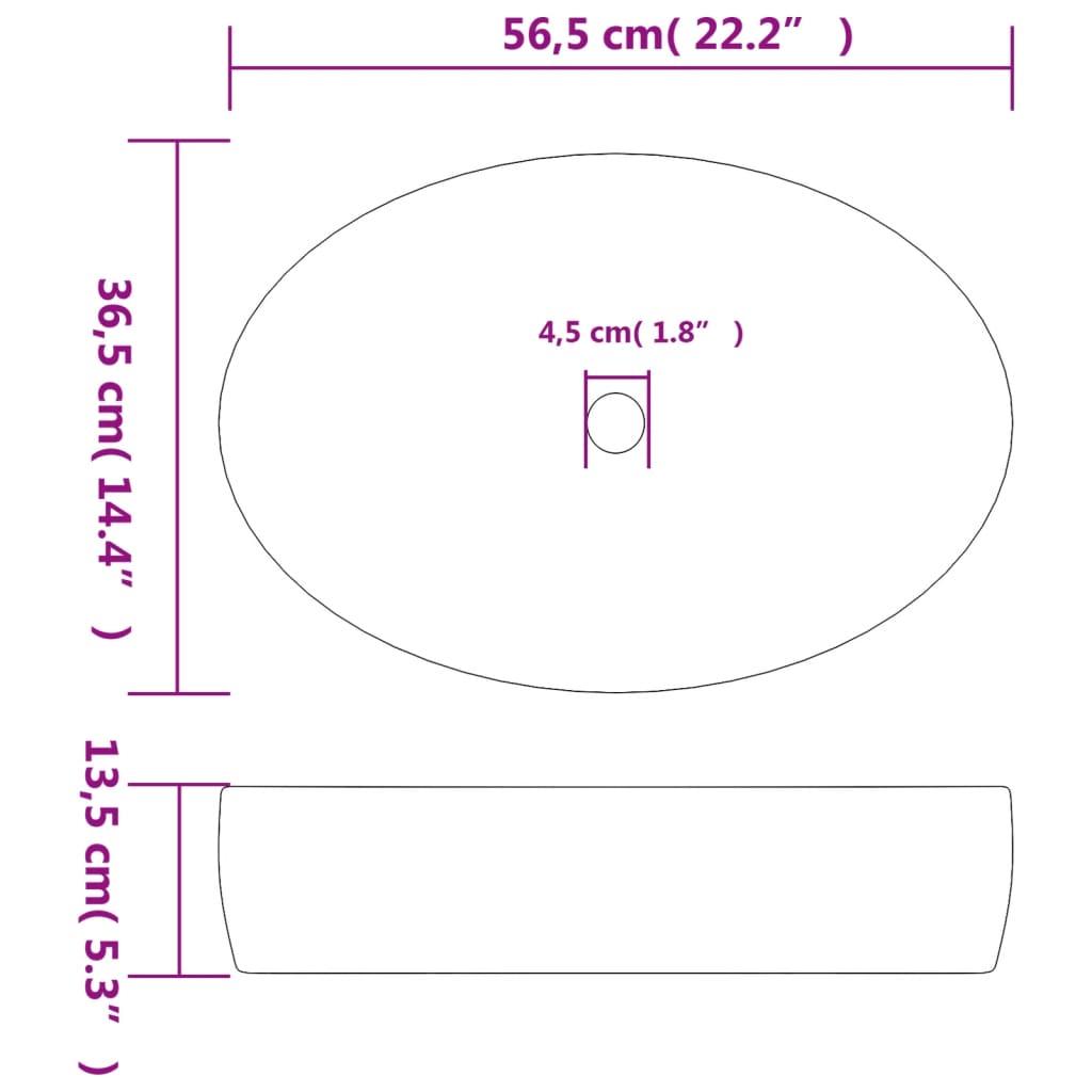 vidaXL Νιπτήρας Οβάλ Μαύρος και Μπλε 56,5x36,5x13,5 εκ. Κεραμικός