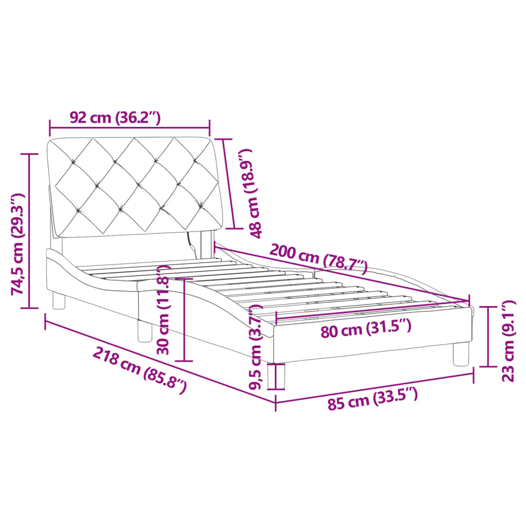 vidaXL Πλαίσιο Κρεβατιού με LED Μαύρο 80 x 200 εκ. Βελούδινο