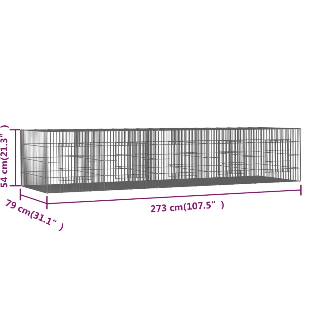 vidaXL Κλουβί Κουνελιών 6 Πάνελ 273x79x54 εκ. από Γαλβανισμένο Σίδερο