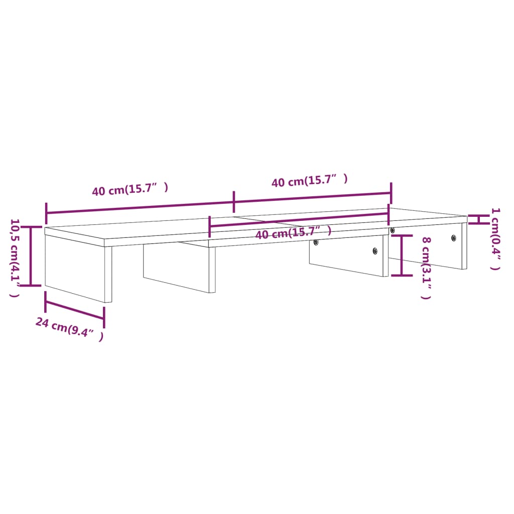 vidaXL Βάση Οθόνης Μαύρη 80 x 24 x 10,5 εκ. από Μασίφ Ξύλο Πεύκου