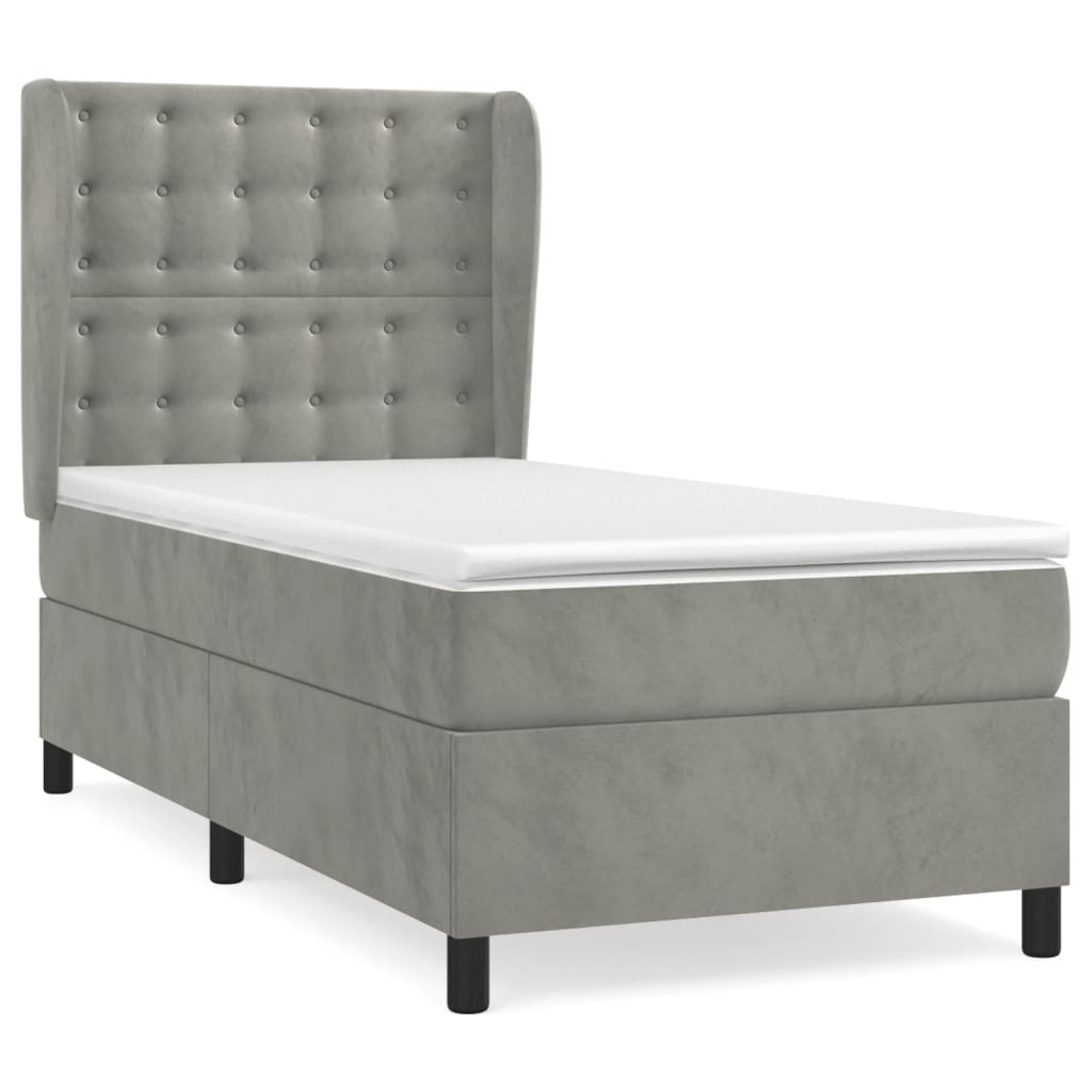 vidaXL Κρεβάτι Boxspring με Στρώμα Ανοιχτό Γκρι 100x200 εκ. Βελούδινο