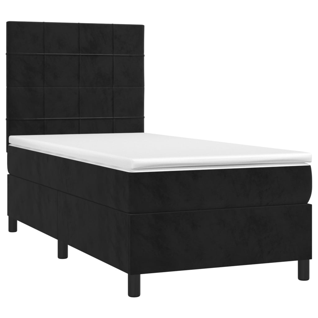 vidaXL Κρεβάτι Boxspring με Στρώμα & LED Μαύρο 90x190 εκ. Βελούδινο