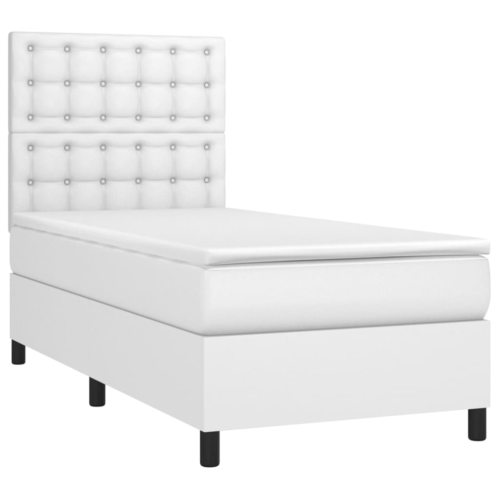 vidaXL Κρεβάτι Boxspring με Στρώμα & LED Λευκό 90x200 εκ. Συνθ. Δέρμα