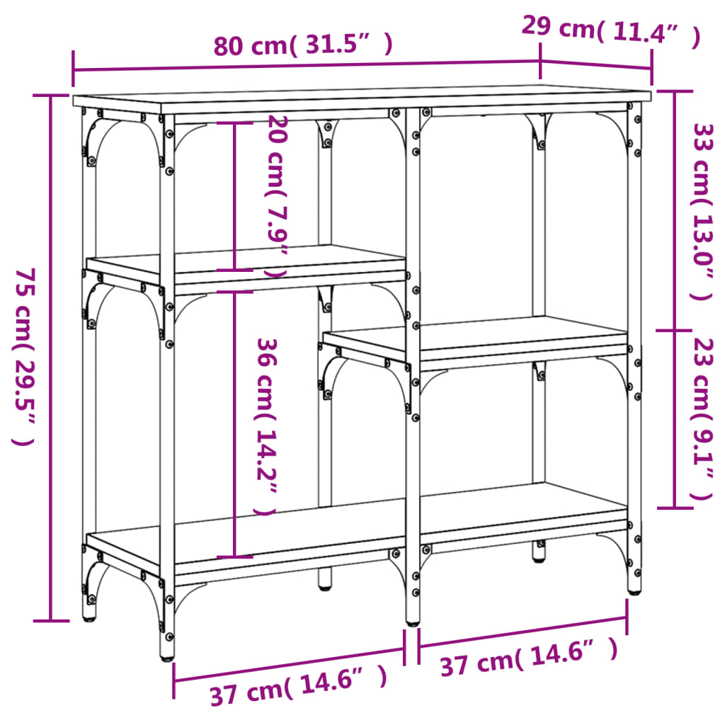 vidaXL Τραπέζι Κονσόλα Γκρι Sonoma 80x29x75 εκ. Επεξεργασμένο Ξύλο