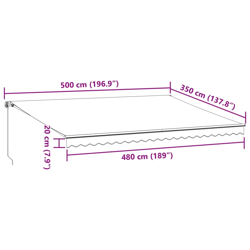 vidaXL Τέντα Πτυσσόμενη Χειροκίνητη με LED Καφέ 500x350 εκ.