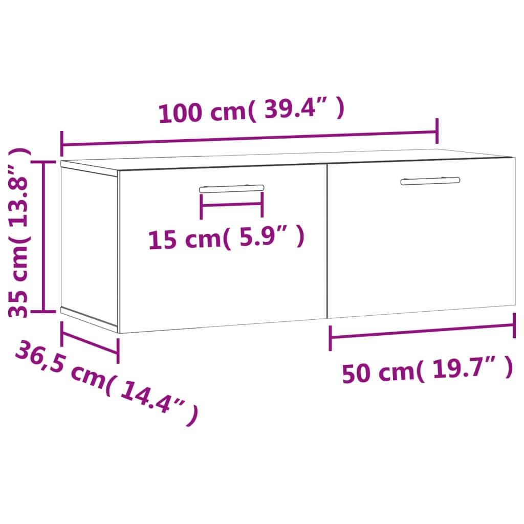 vidaXL Ντουλάπι Τοίχου Γκρι Sonoma 100x36,5x35 εκ. Επεξεργασμένο Ξύλο