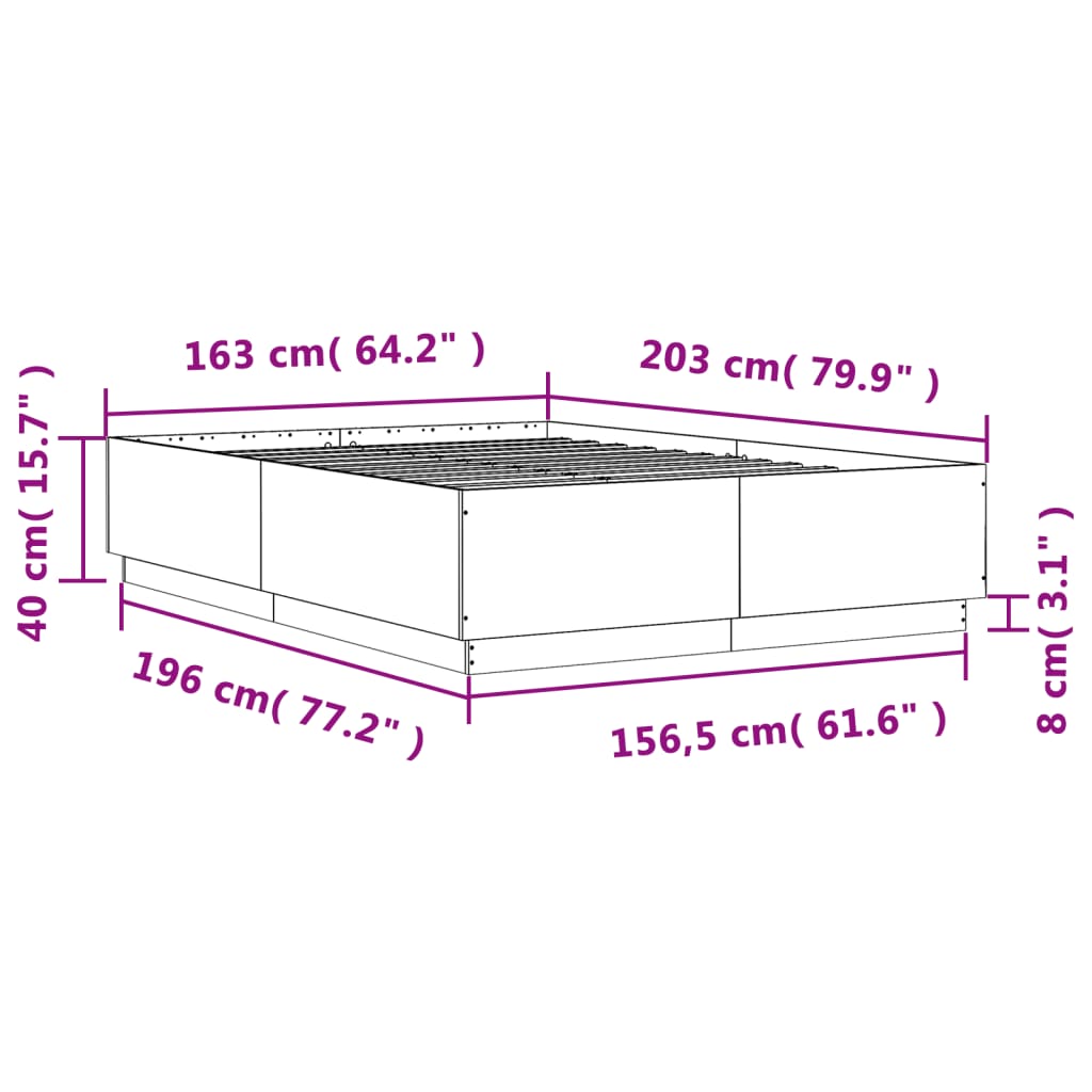 vidaXL Πλαίσιο Κρεβατιού με LED Γκρι sonoma 160x200εκ. Επεξ. Ξύλο