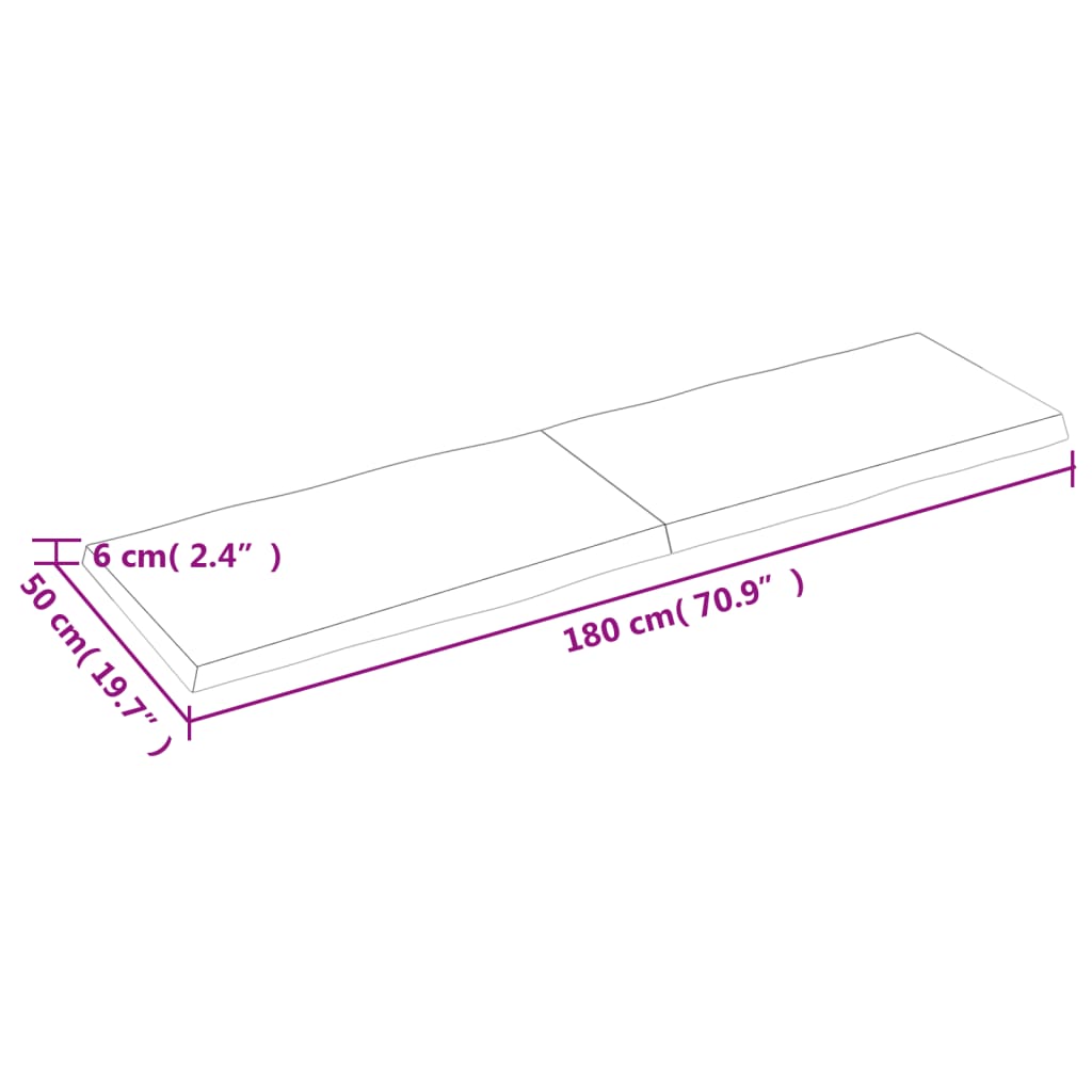 vidaXL Επιφάνεια Τραπεζιού 180x50x(2-6) εκ. Ακατέργαστο Μασίφ Ξύλο