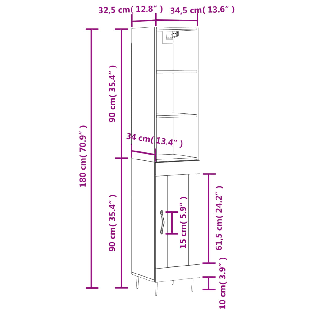 vidaXL Ντουλάπι Γκρι Σκυροδέματος 34,5x34x180 εκ. Επεξεργασμένο Ξύλο