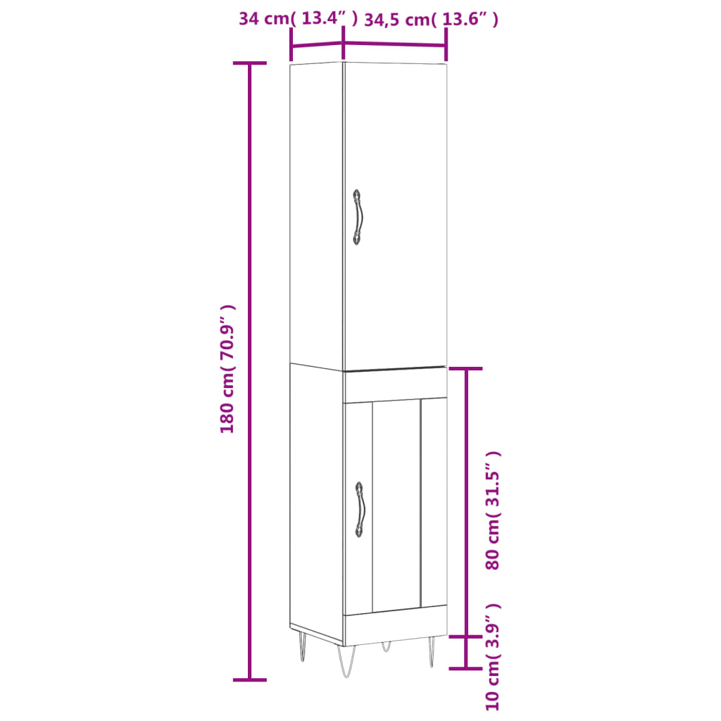 vidaXL Ντουλάπι Καπνιστή δρυς 34,5x34x180 εκ. από Επεξεργασμένο Ξύλο