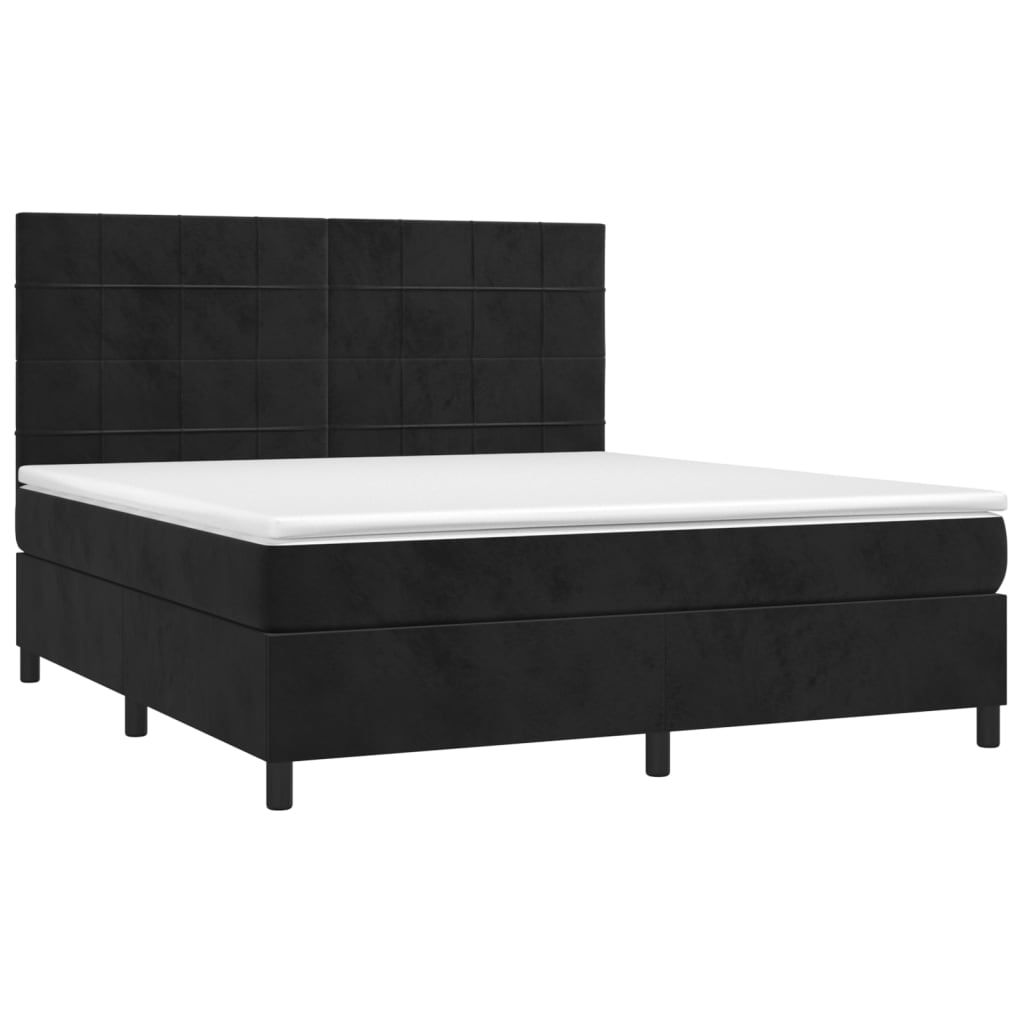 vidaXL Κρεβάτι Boxspring με Στρώμα & LED Μαύρο 180x200 εκ. Βελούδινο