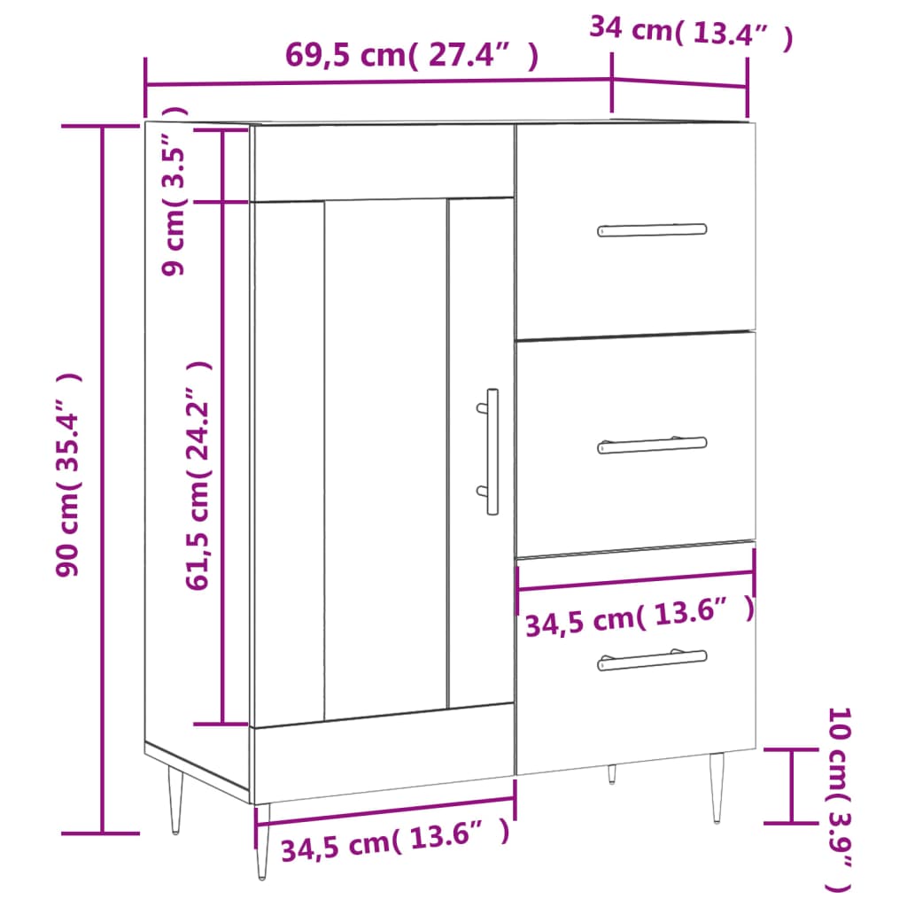 vidaXL Ντουλάπι Λευκό 69,5 x 34 x 90 εκ. από Επεξεργασμένο Ξύλο