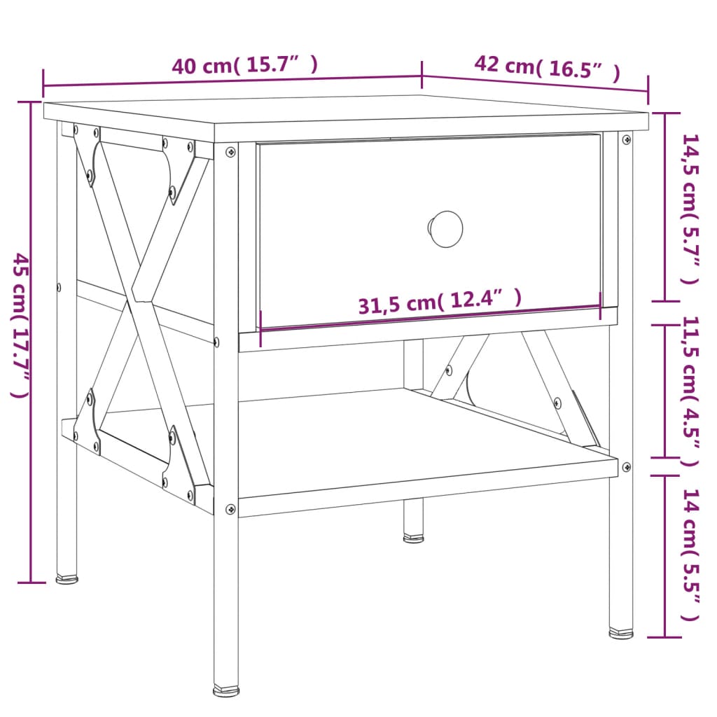 vidaXL Κομοδίνο Καφέ Δρυς 40 x 42 x 45 εκ. από Επεξεργασμένο Ξύλο