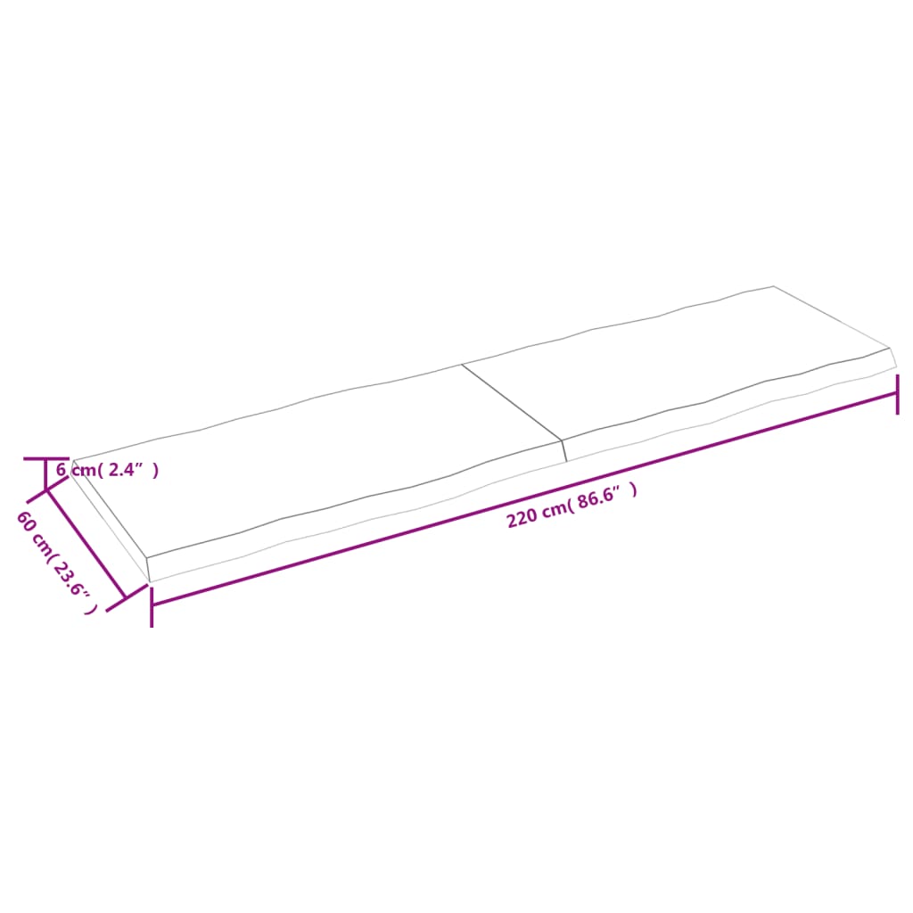 vidaXL Επιφ Τραπεζιού Αν Καφέ 220x60x(2-6)εκ.Ακατέργ. Μασίφ Ξύλο Δρυός