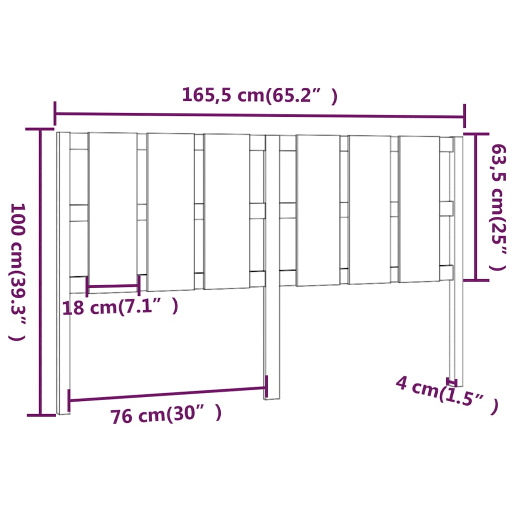 vidaXL Κεφαλάρι Κρεβατιού Μελί 165,5 x 4 x 100 εκ. Μασίφ Ξύλο Πεύκου