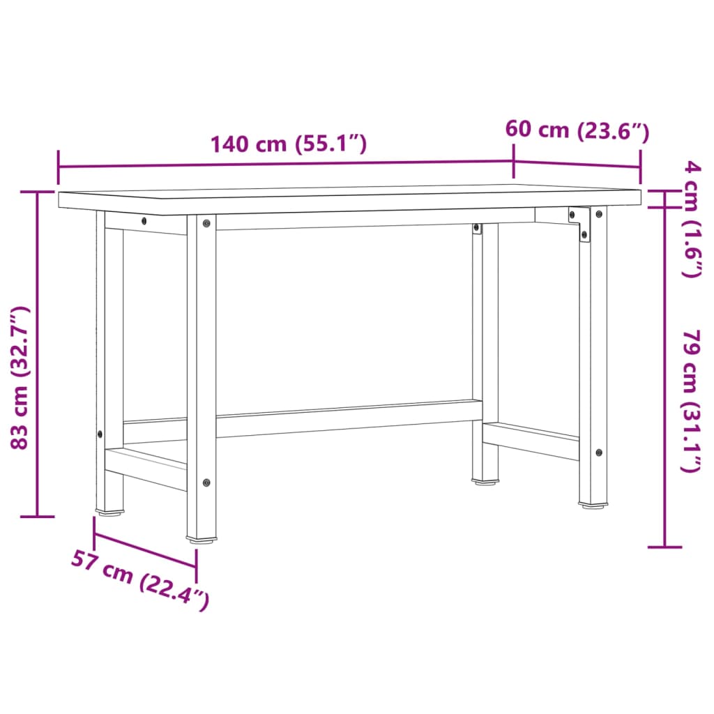 vidaXL Πάγκος Εργασίας Ορθογώνιος 140x60x83 εκ. από Μασίφ Ξύλο Ακακίας