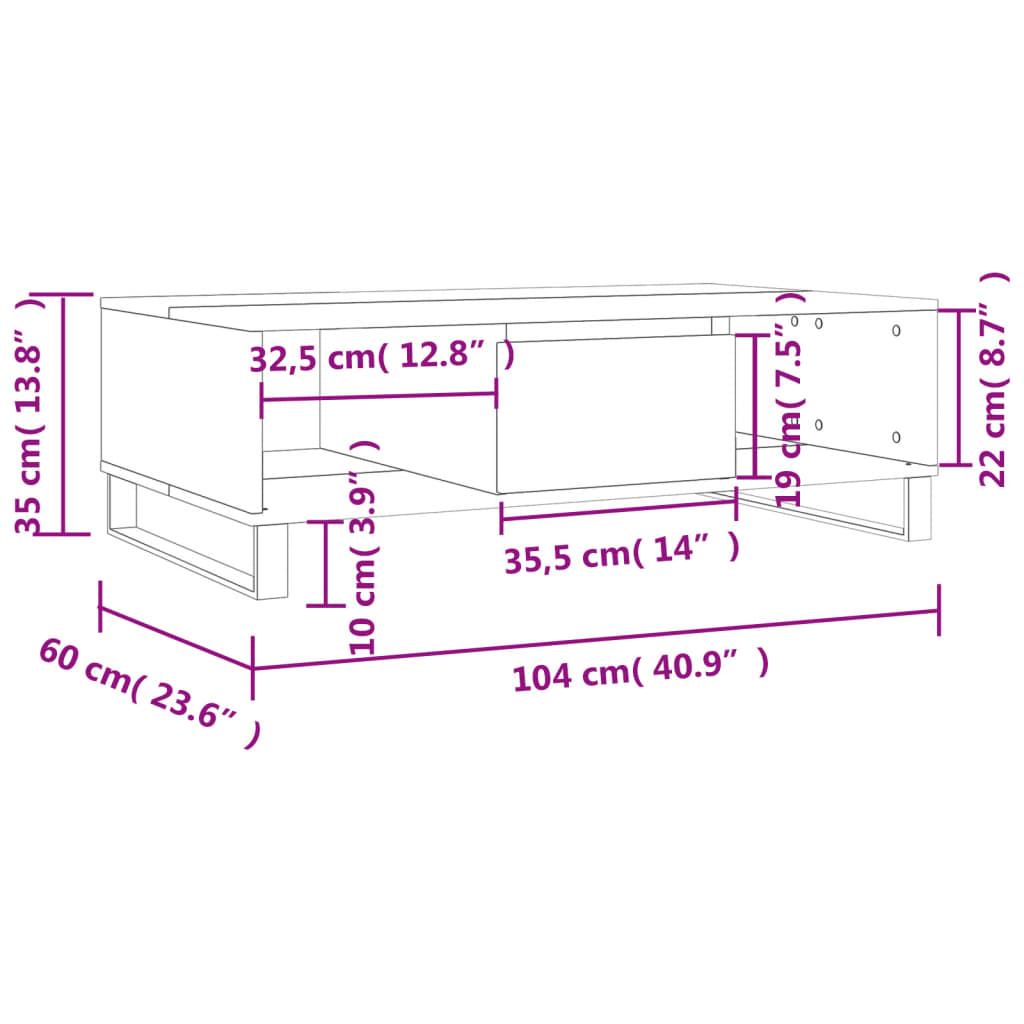 vidaXL Τραπεζάκι Σαλονιού Γυαλ. Λευκό 104x60x35 εκ. από Επεξεργ. Ξύλο