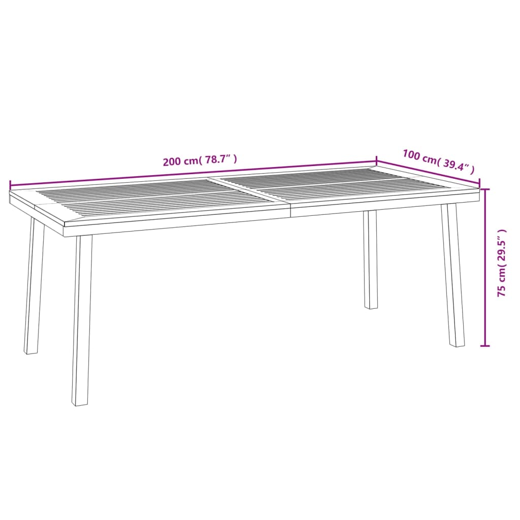 vidaXL Τραπέζι Κήπου 200 x 100 x 75 εκ. από Μασίφ Ξύλο Ακακίας