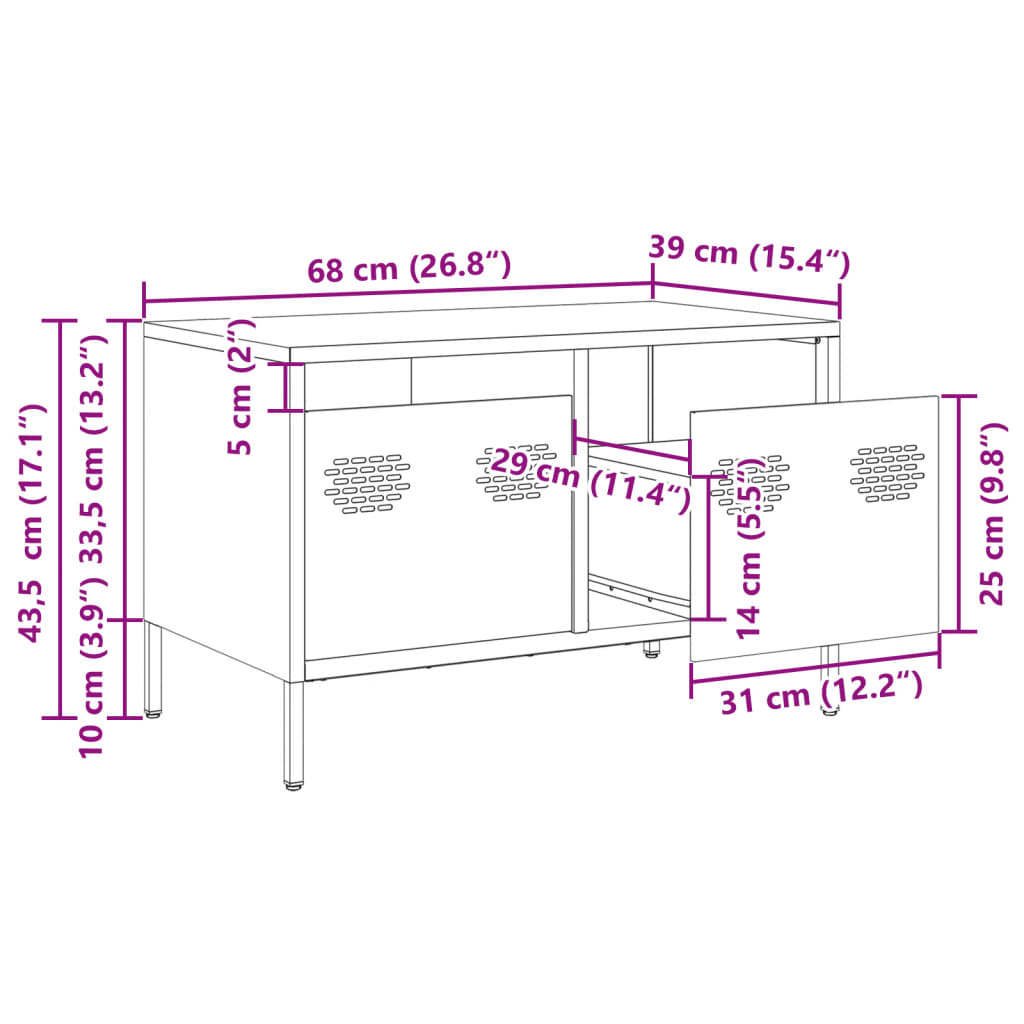 vidaXL Έπιπλο Τηλεόρασης Ανθρακί 68x39x43,5 εκ. Ατσάλι Ψυχρής Έλασης