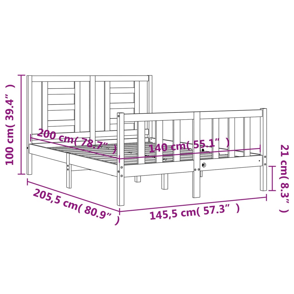 vidaXL Πλαίσιο Κρεβατιού με Κεφαλάρι Λευκό 140x200 εκ. Μασίφ Ξύλο