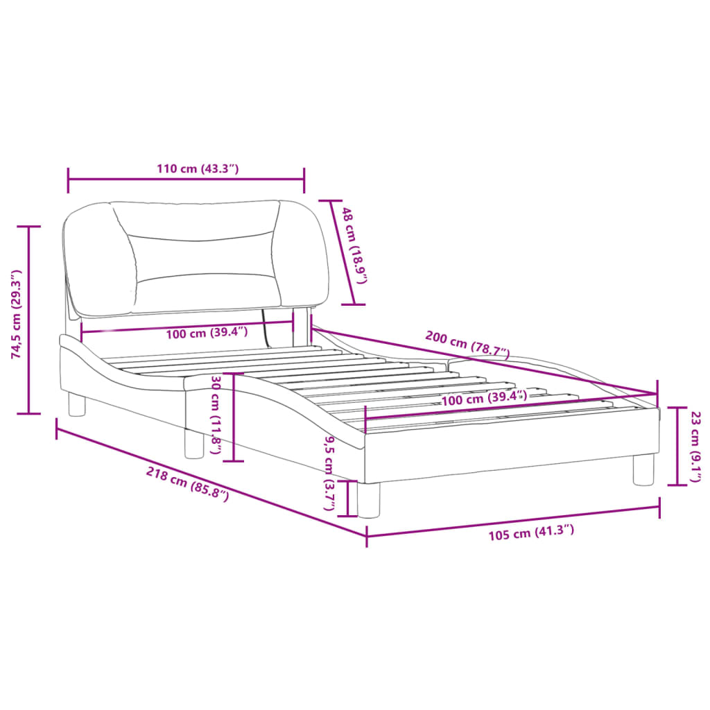 vidaXL Πλαίσιο Κρεβατιού με LED Μαύρο/Λευκό 100x200εκ. Συνθετικό Δέρμα