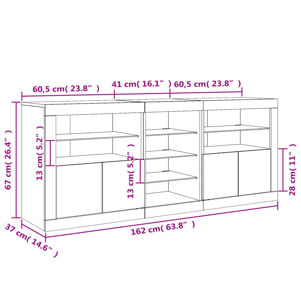 vidaXL Μπουφές με Φώτα LED Λευκός 162 x 37 x 67 εκ.