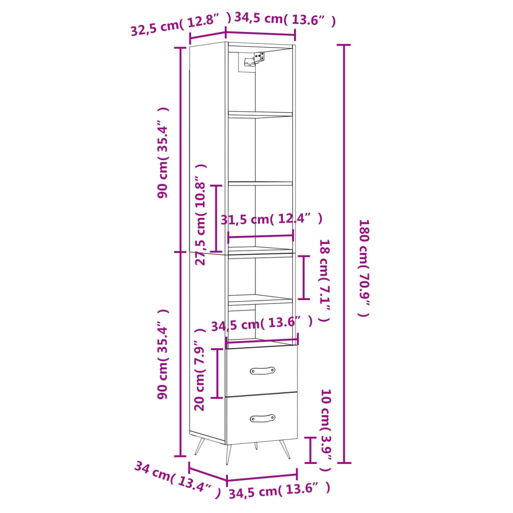 vidaXL Ντουλάπι Καπνιστή δρυς 34,5x34x180 εκ. από Επεξεργασμένο Ξύλο