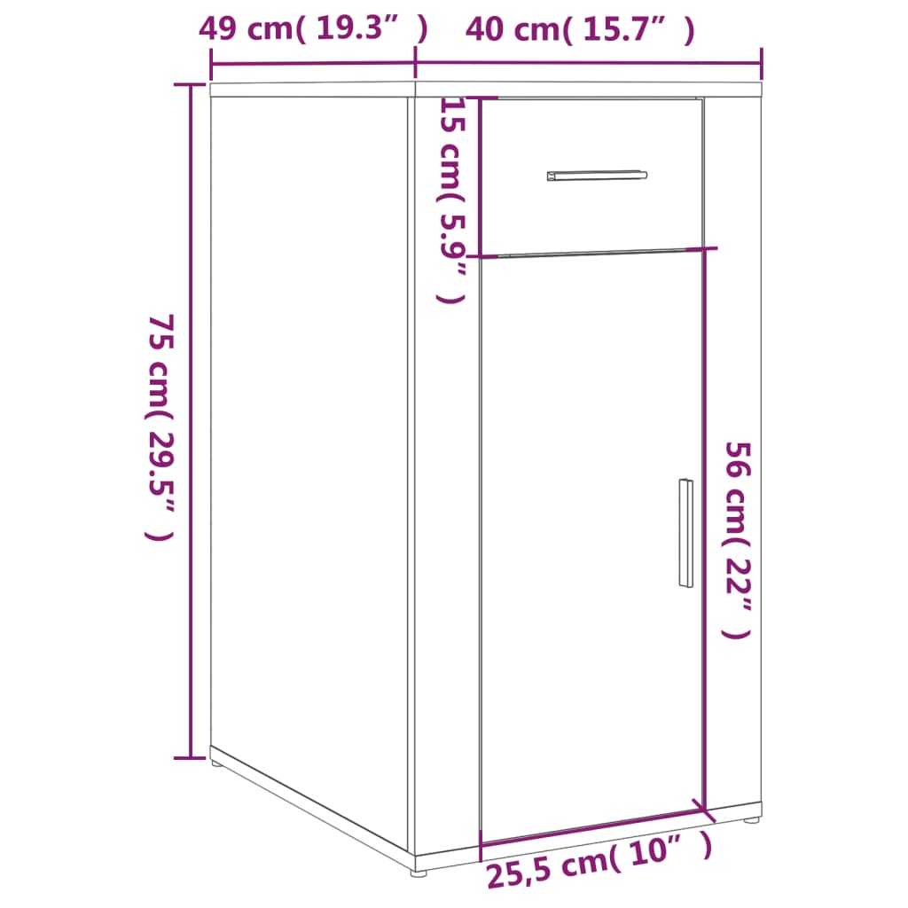 vidaXL Ντουλάπι Γραφείου Γυαλ. Λευκό 40x49x75 εκ. Επεξεργασμένο Ξύλο