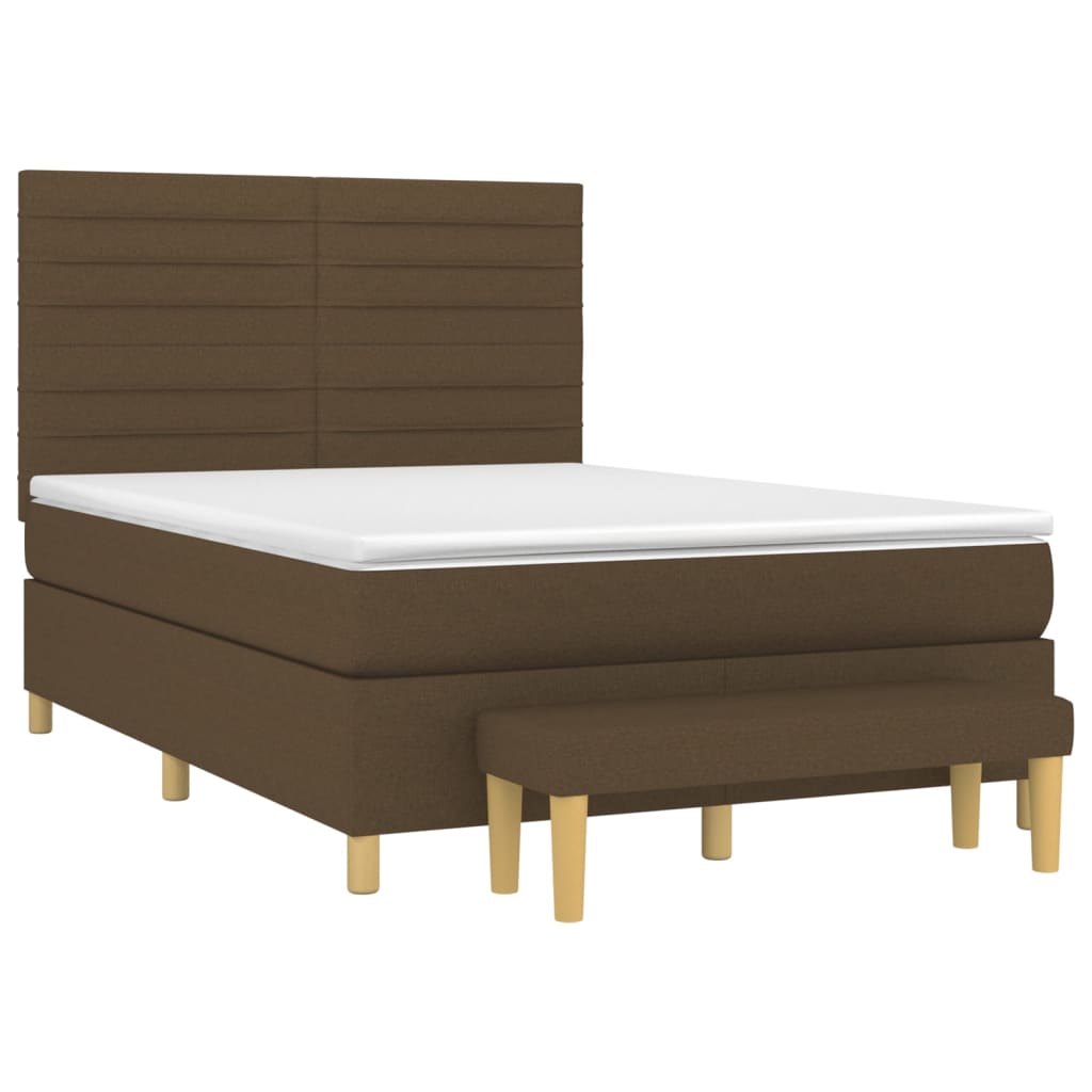 vidaXL Κρεβάτι Boxspring με Στρώμα Σκούρο Καφέ 140x190 εκ. Υφασμάτινο