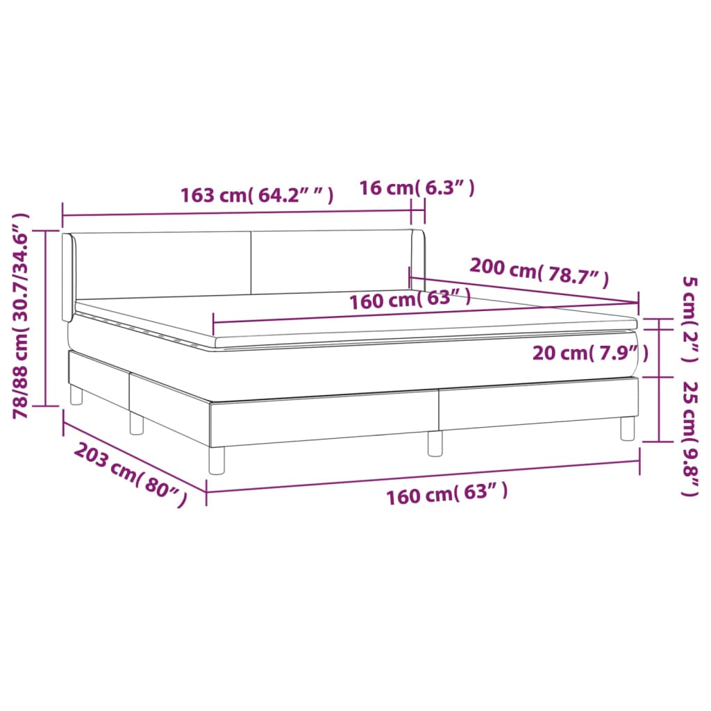 vidaXL Κρεβάτι Boxspring με Στρώμα Αν. Πράσινο 160x200εκ Υφασμάτινο