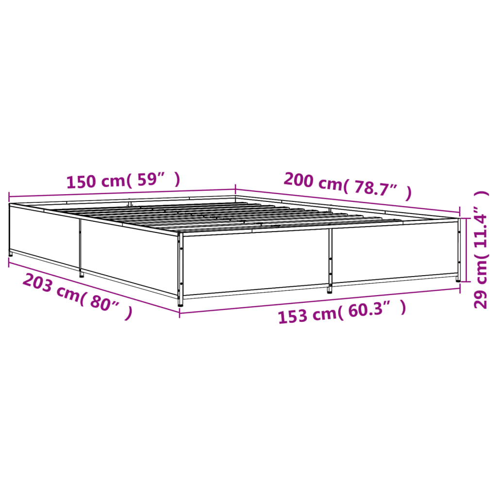 vidaXL Πλαίσιο Κρεβατιού Καπνιστή Δρυς 150x200εκ. Επεξ. Ξύλο & Μέταλλο