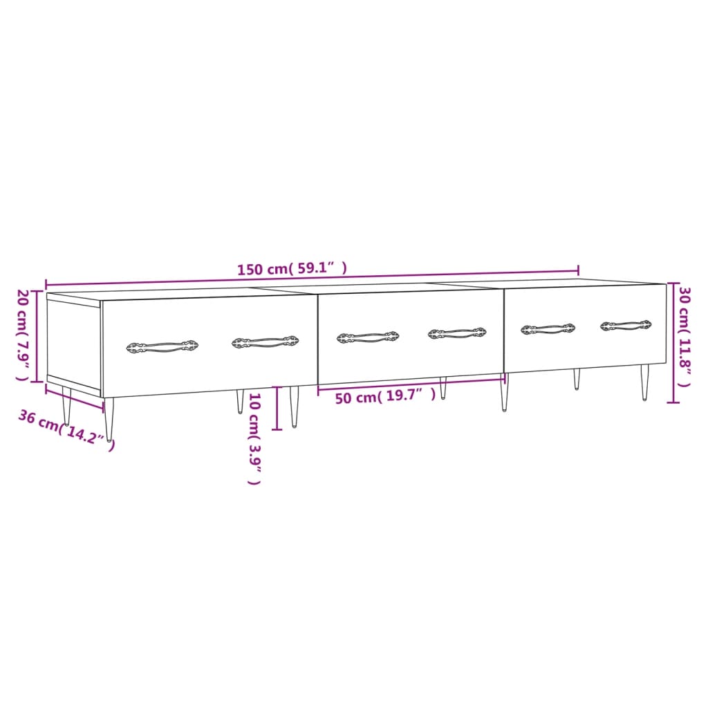 vidaXL Έπιπλο Τηλεόρασης Γυαλ. Λευκό 150x36x30 εκ. Επεξεργασμένο Ξύλο