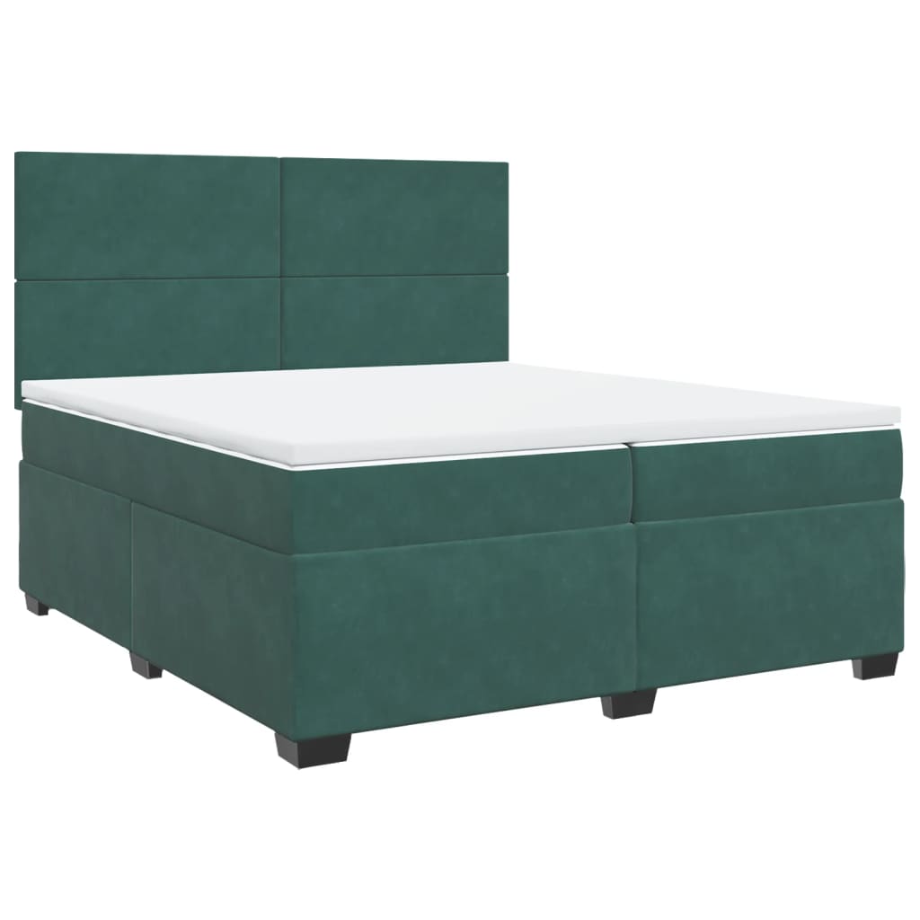 vidaXL Κρεβάτι Boxspring με Στρώμα Σκούρο Πράσινο 200x200εκ. Βελούδινο