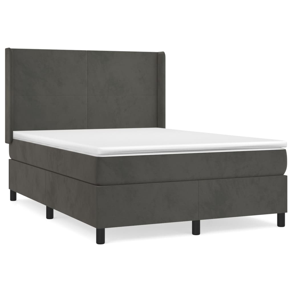 vidaXL Κρεβάτι Boxspring με Στρώμα Σκούρο Γκρι 140x200 εκ. Βελούδινο