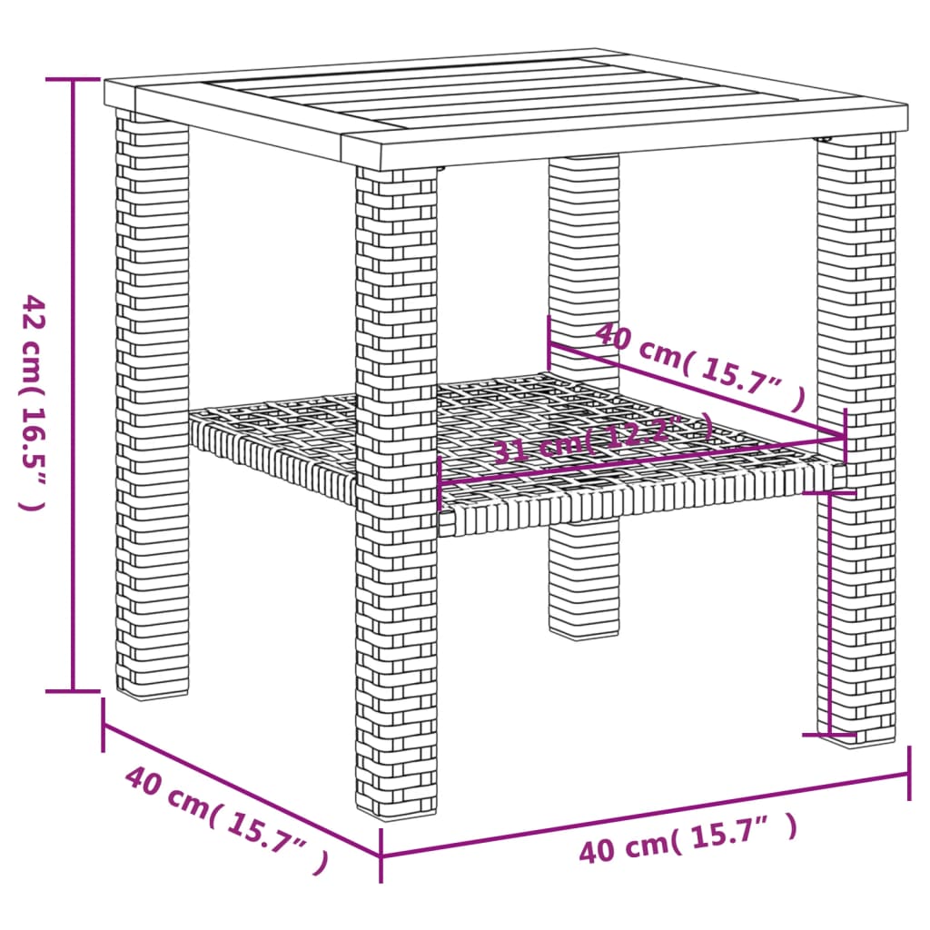 vidaXL Τραπέζι Κήπου Γκρι 40x40x42 εκ. Συνθετικό Ρατάν / Ξύλο Ακακίας