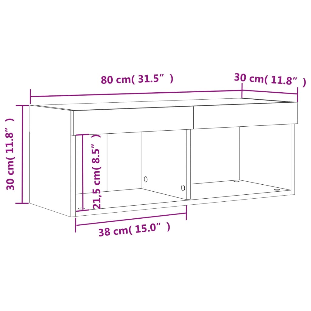 vidaXL Έπιπλο Τηλεόρασης με LED Γκρι Σκυροδέματος 80x30x30 εκ.