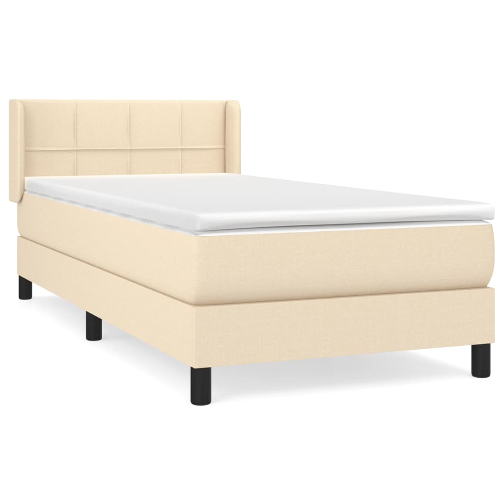 vidaXL Κρεβάτι Boxspring με Στρώμα Κρεμ 90x190 εκ.Υφασμάτινο