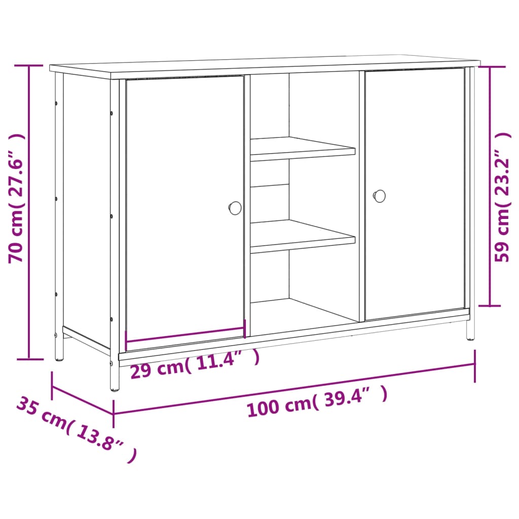 vidaXL Μπουφές Sonoma Δρυς 100 x 35 x 70 εκ. από Επεξεργασμένο Ξύλο