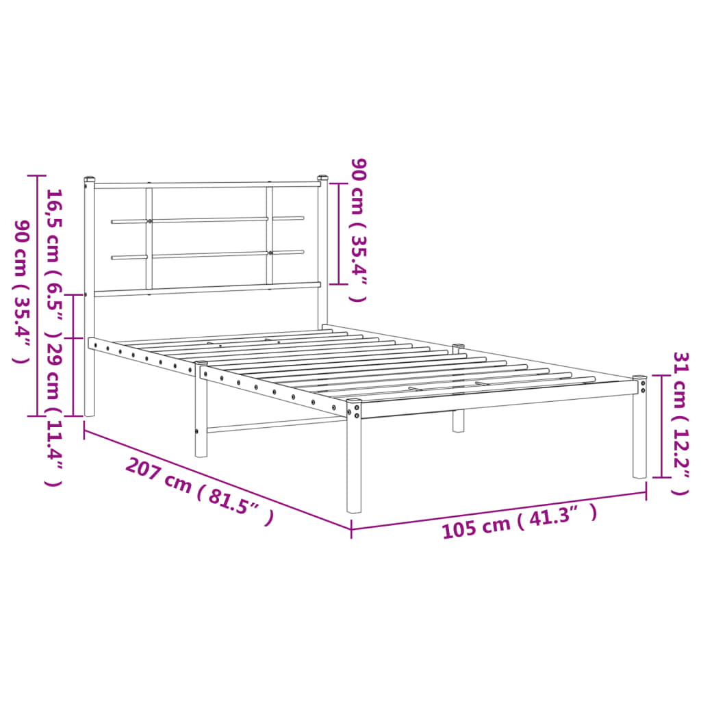 vidaXL Πλαίσιο Κρεβατιού με Κεφαλάρι Λευκό 100 x 200 εκ. Μεταλλικό