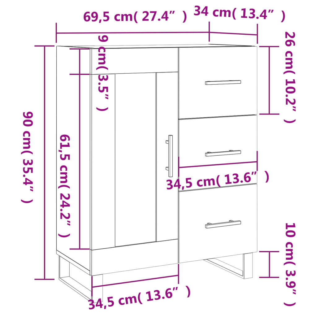 vidaXL Ντουλάπι Γκρι Σκυροδέματος 69,5x34x90 εκ. Επεξεργασμένο Ξύλο