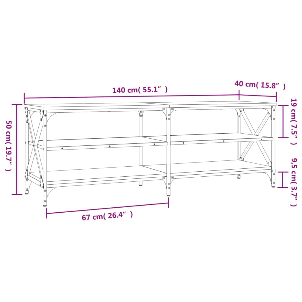 vidaXL Έπιπλο Τηλεόρασης Καπνιστή Δρυς 140x40x50 εκ Επεξεργασμένο Ξύλο