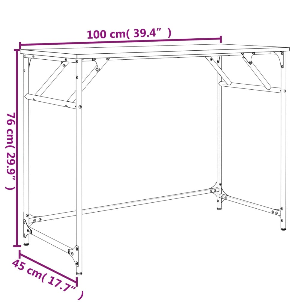 vidaXL Γραφείο Καπ. Δρυς 100x45x76 εκ Επ. Ξύλο/Ατσάλι Ηλ. Βαφή Πούδρας