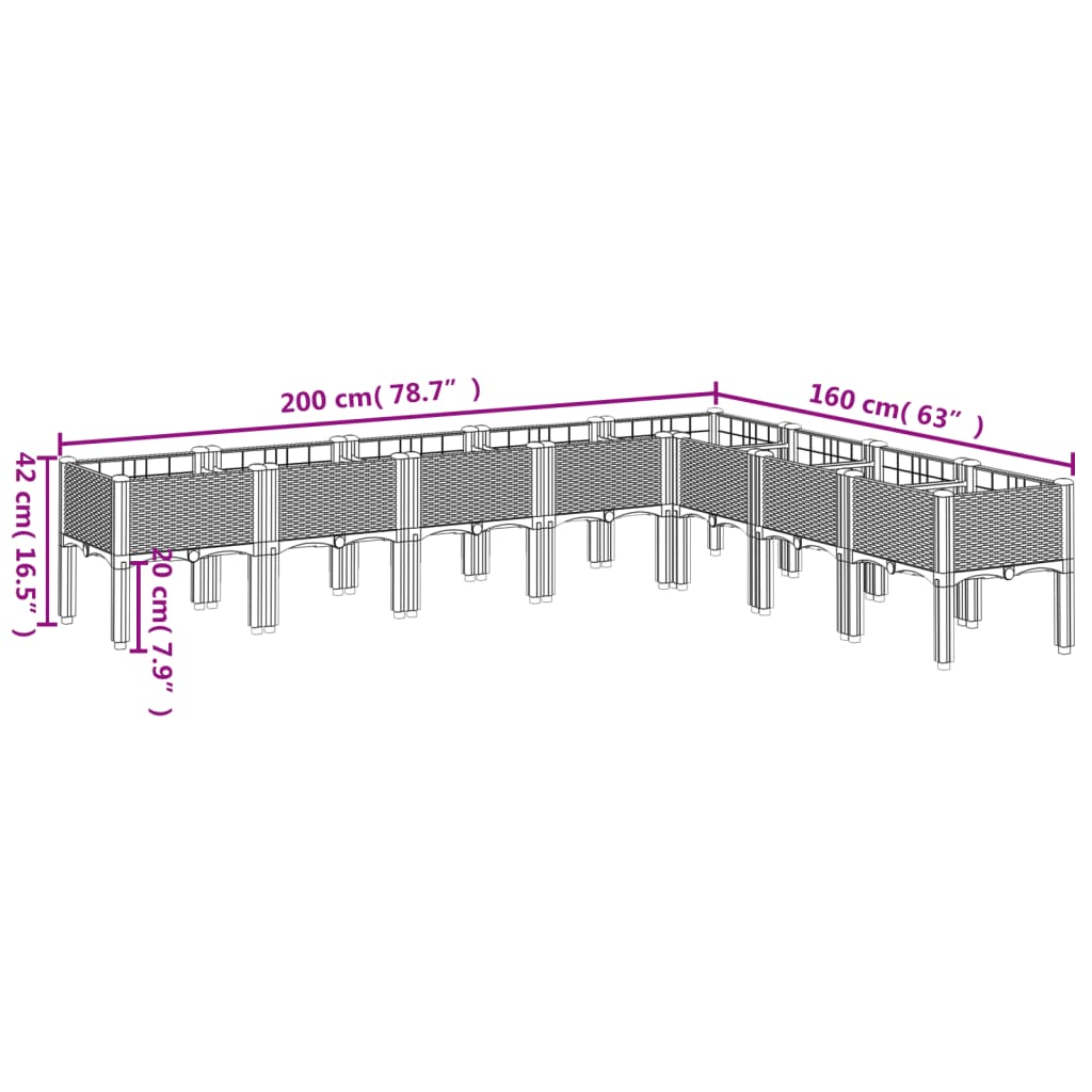 vidaXL Ζαρντινιέρα Κήπου με Πόδια Μαύρη 200x160x42 εκ. Πολυπροπυλένιο