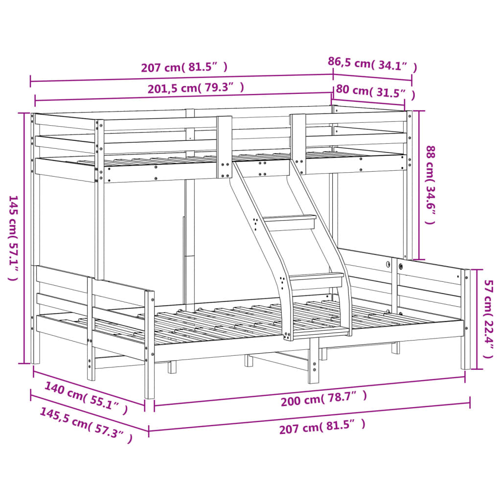 vidaXL Κουκέτα 80x200/140x200 εκ. Λευκό από Μασίφ Ξύλο Πεύκου