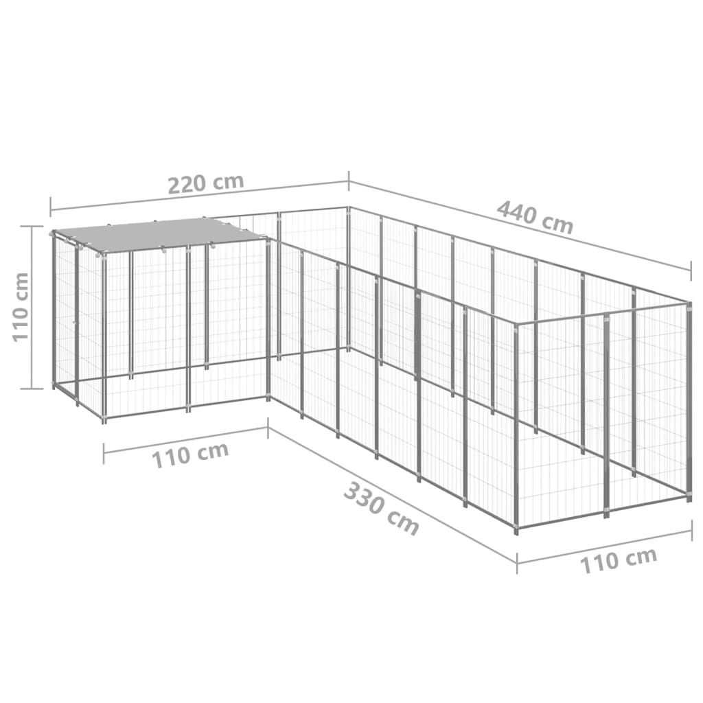 vidaXL Σπιτάκι Σκύλου Ασημί 6,05 μ² Ατσάλινο