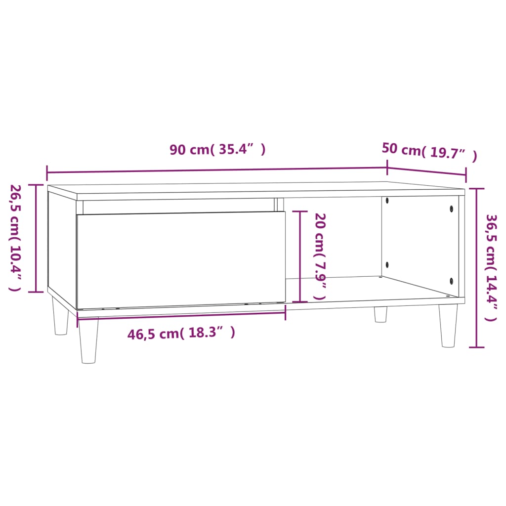 vidaXL Τραπεζάκι Σαλονιού Γκρι Sonoma 90x50x36,5εκ. Επεξεργασμένο Ξύλο