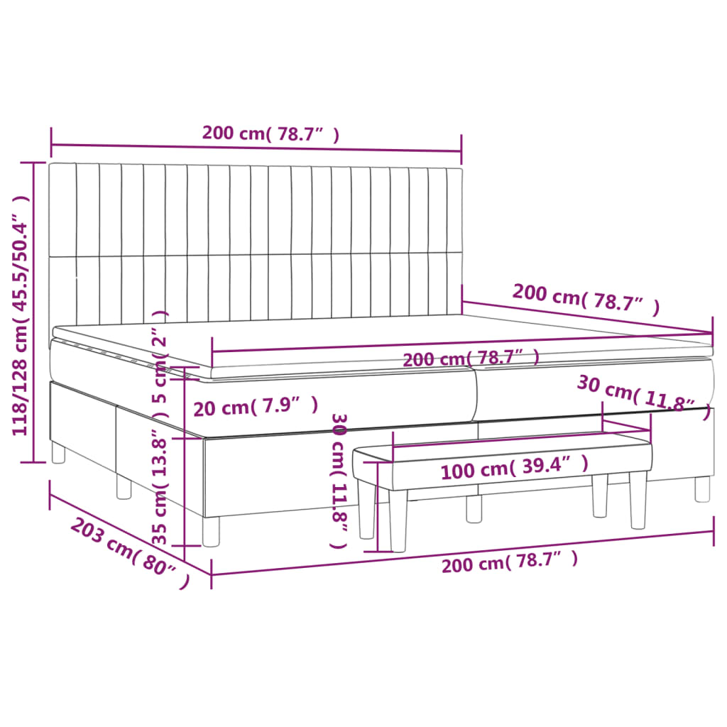 vidaXL Κρεβάτι Boxspring με Στρώμα Μαύρο 200x200 εκ. Υφασμάτινο