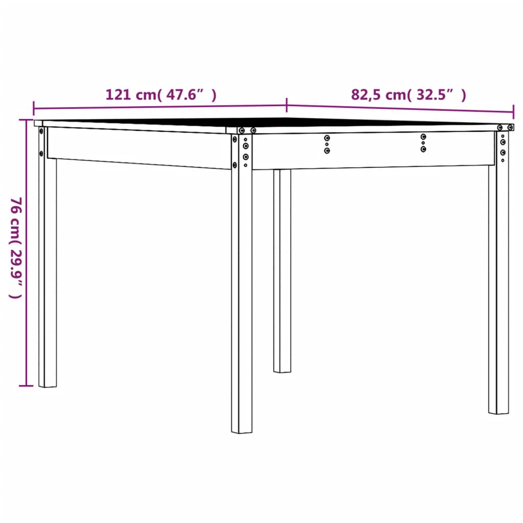 vidaXL Τραπέζι Κήπου Μελί 121 x 82,5 x 76 εκ. από Μασίφ Ξύλο Πεύκου