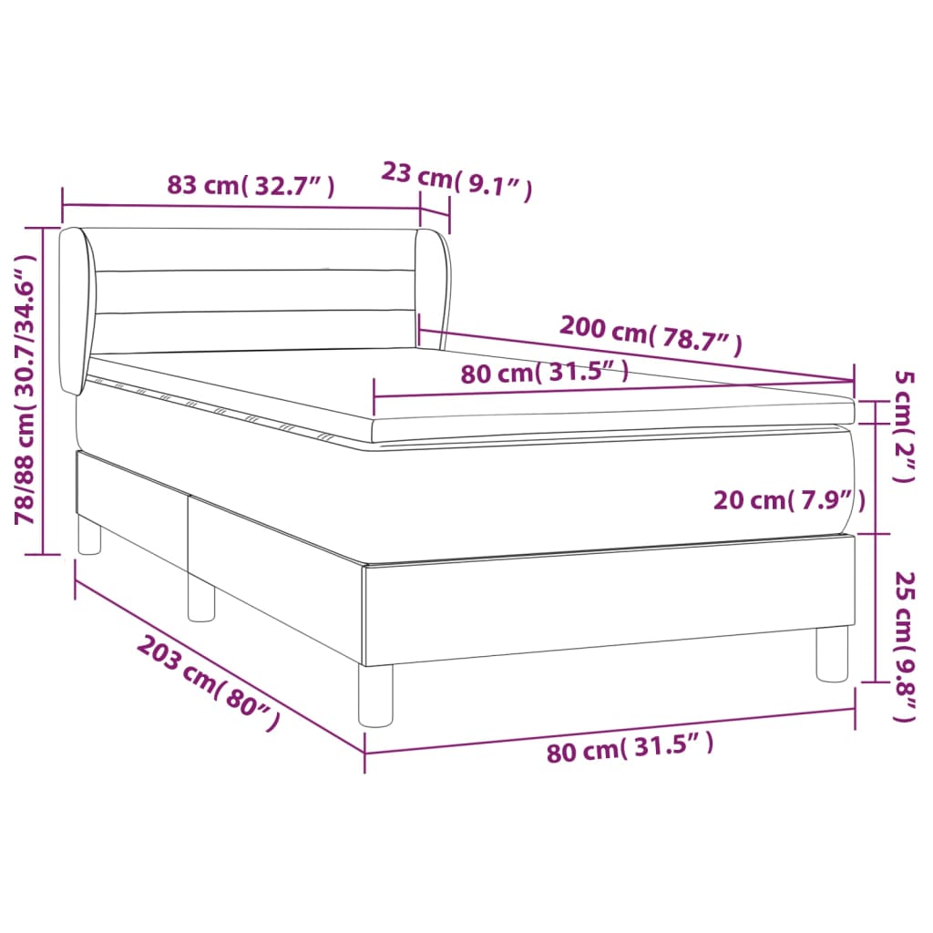 vidaXL Κρεβάτι Boxspring με Στρώμα Μπλε 80x200 εκ. Υφασμάτινο