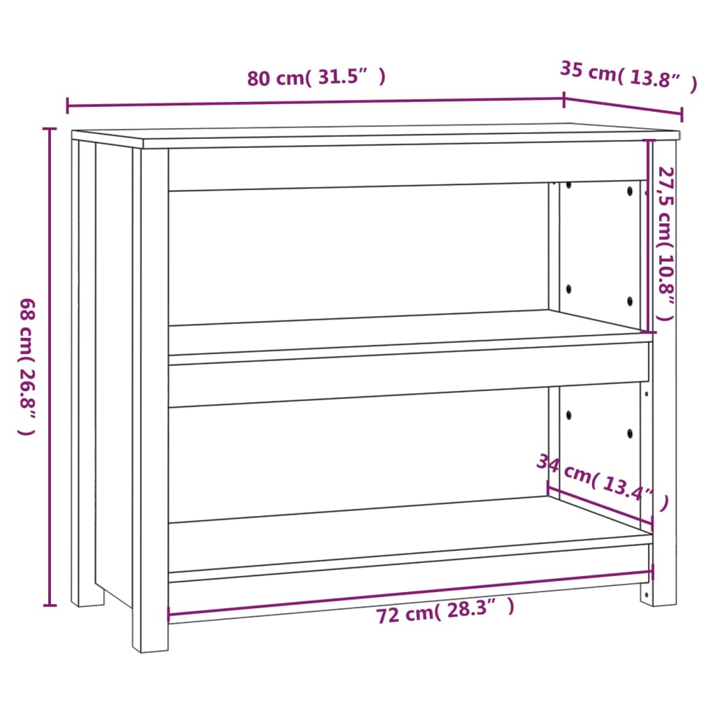 vidaXL Βιβλιοθήκη Γκρι 80 x 35 x 68 εκ. από Μασίφ Ξύλο Πεύκου